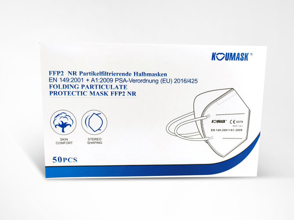 FFP2 Maske "Koumask" Schwarz Einzeln Verpackt CE-Kennzeichnung CE 0370 EN 149:2001 + A1:2009 KKF-1AI