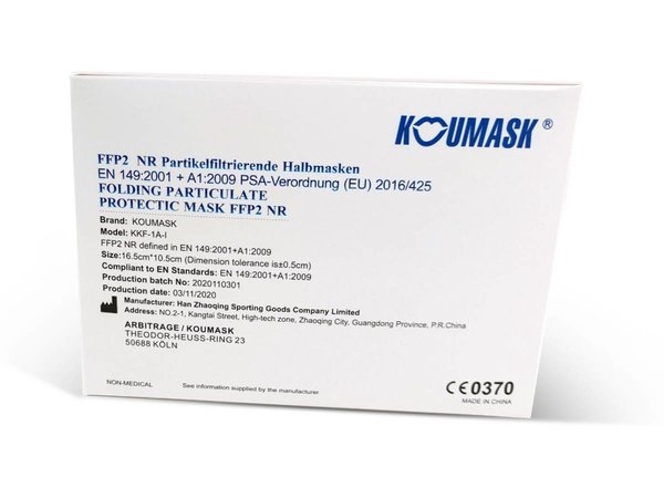 FFP2 Maske "Koumask" Bordeaux Einzeln Verpackt CE-Kennzeichnung CE 0370 EN 149:2001 + A1:2009 KKF-1A